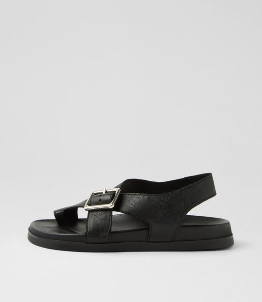 Image of Sandals. Productname: Rakkal Black Silver Leather Sandals in BLACK-SILVER colour by brand - MIDAS