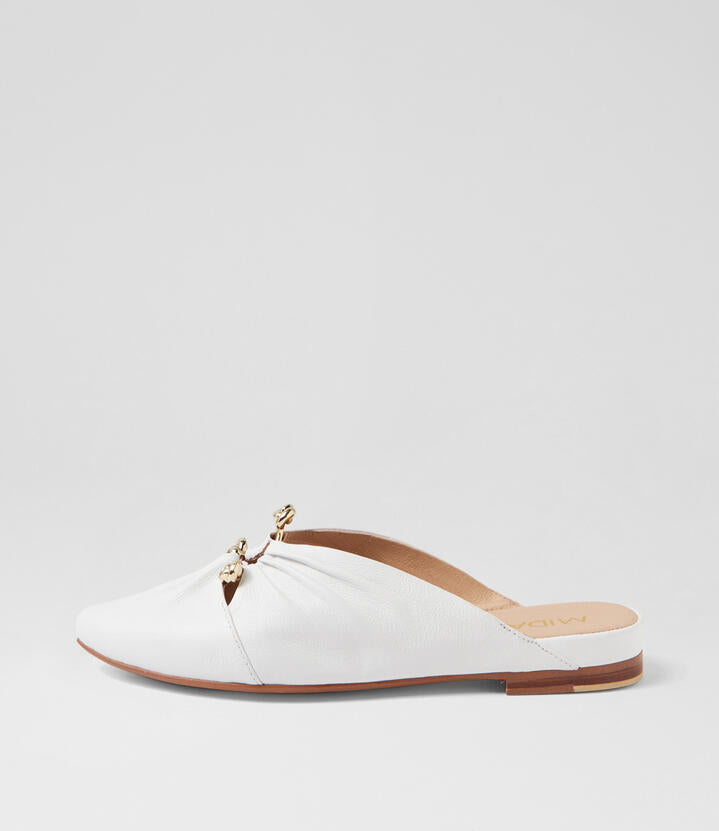 Image of Sandals. Productname: Fabell White Leather Mules in White colour by brand - MIDAS