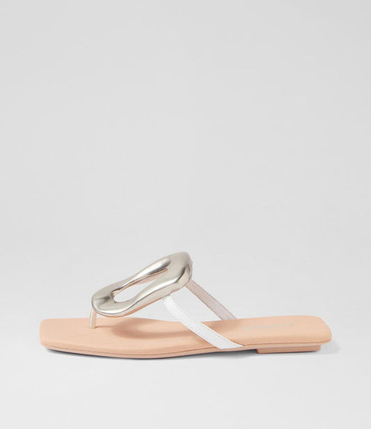 Image of Sandals. Productname: Eral White Silver Leather Thongs in WHITE-SILVER colour by brand - MIDAS