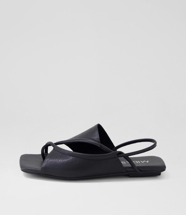 Image of Sandals. Productname: Eggan Black Leather Sandals in BLACK colour by brand - MIDAS