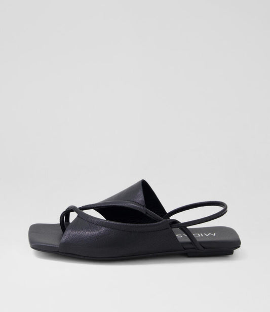 Image of Sandals. Productname: Eggan Black Leather Sandals in Black colour by brand - MIDAS