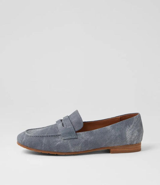Image of Flats. Productname: Melika Washed Denim Leather Loafers in WASHED DENIM colour by brand - MIDAS
