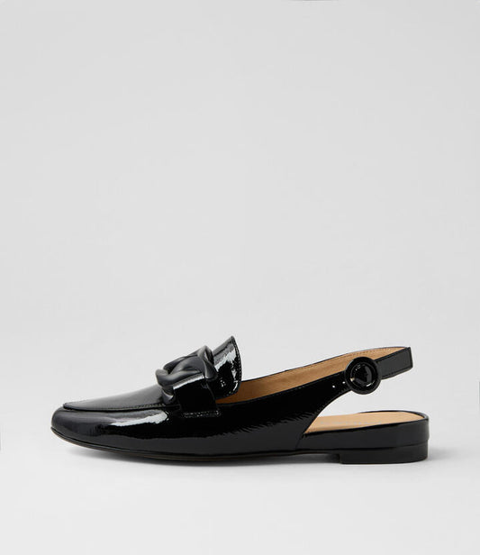 Image of Flats. Product name - Favil Black Patent Leather Loafers in Black colour by brand - MIDAS