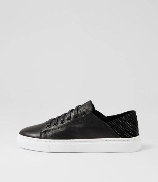 Image of Sneakers. Productname: Oskeen Black Leather Jewels Sneakers in BLACK-BLACK colour by brand - MIDAS