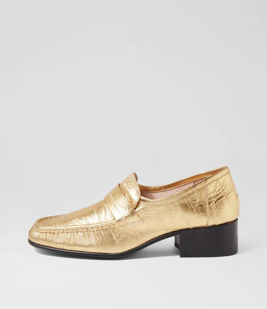 Image of Heels. Productname: Jones Gold Strip Leather Heels in GOLD STRIP colour by brand - MOLLINI