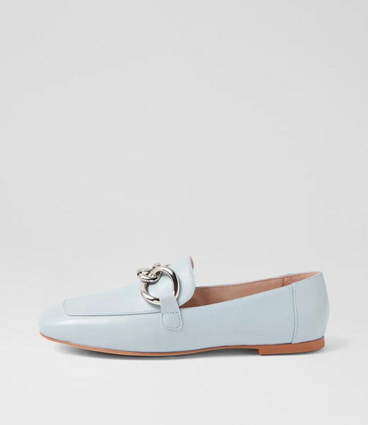 Image of Flats. Productname: Nellah Pale Blue Leather Loafers in PALE BLUE colour by brand - MIDAS