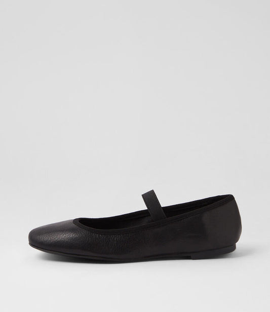 Image of Footwear. Productname: Raeli Black Leather Flat Shoes in BLACK colour by brand - MIDAS