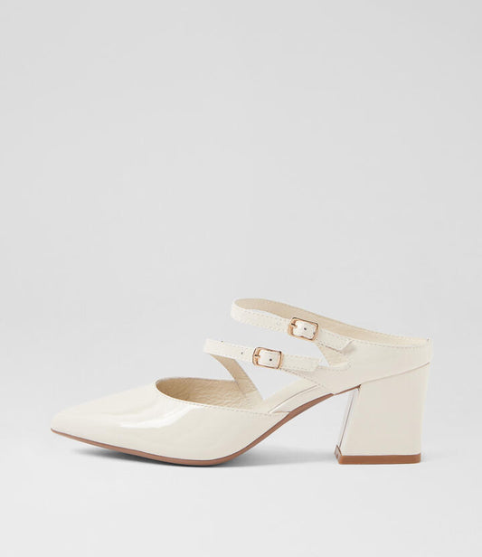 Image of Sandals. Productname: Minna Ivory Patent Leather Mules in IVORY colour by brand - MIDAS
