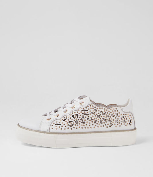 Image of Sneakers. Productname: Farry White Leather Sneakers in WHITE-WHITE SOLE colour by brand - MIDAS