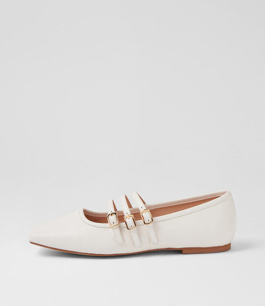 Image of Footwear. Productname: Salerina White Leather Ballet Flats in WHITE colour by brand - MOLLINI