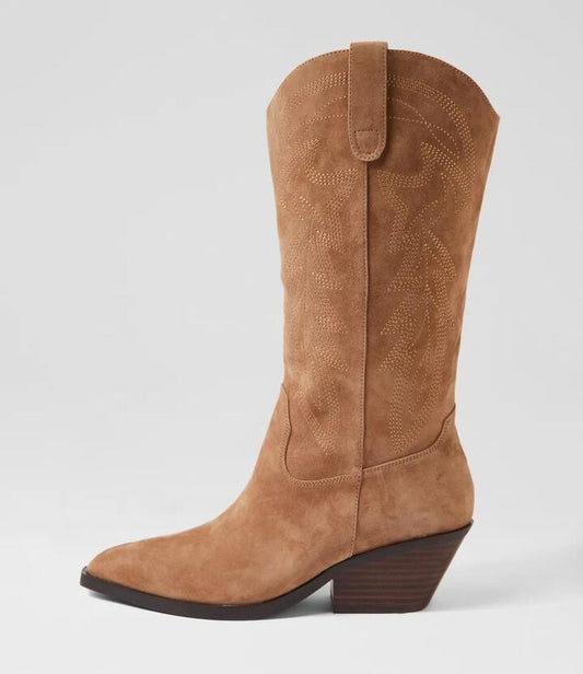 Image of Boots. Productname: Riders Light Choc Suede Knee High Boots in LT CHOC colour by brand - MIDAS