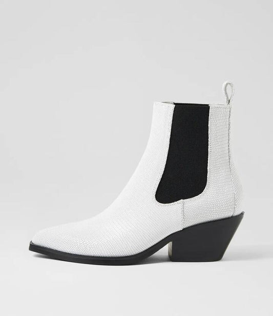 Image of Boots. Productname: Rige White Lizard Leather Chelsea Boots in WHITE colour by brand - MIDAS