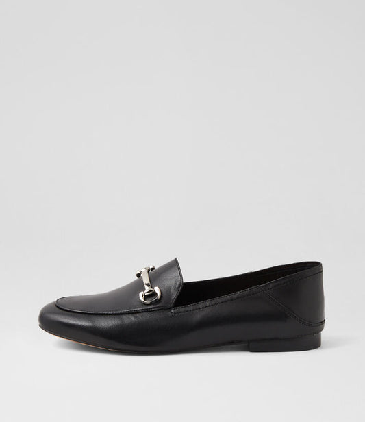 Image of Flats. Productname: Ginnas Black Silver Leather Loafers in BLACK-SILVER colour by brand - MIDAS