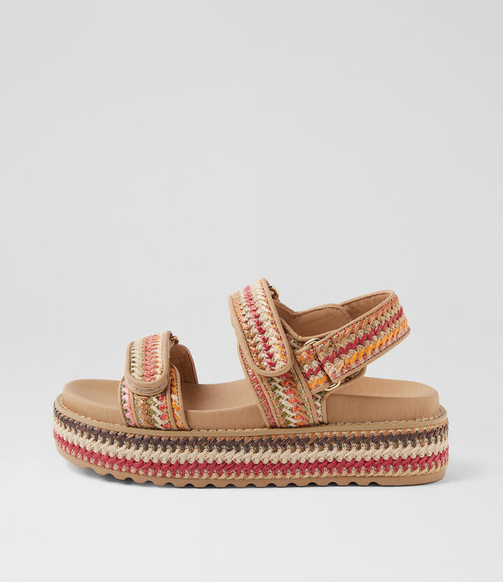 Image of Sandals. Productname: Bridgett Natural Multi Woven Leather Sandals in Natural Multi colour by brand - MOLLINI
