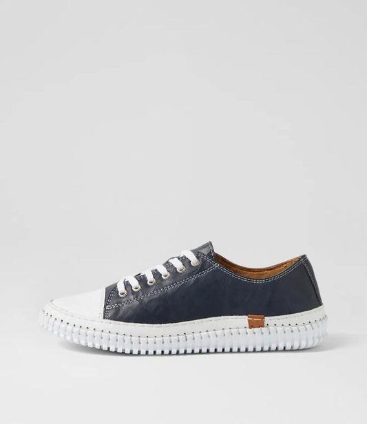Image of Sneakers. Productname: Jittery Midnight Blue Leather Sneakers in MIDNIGHT BLUE colour by brand - MIDAS