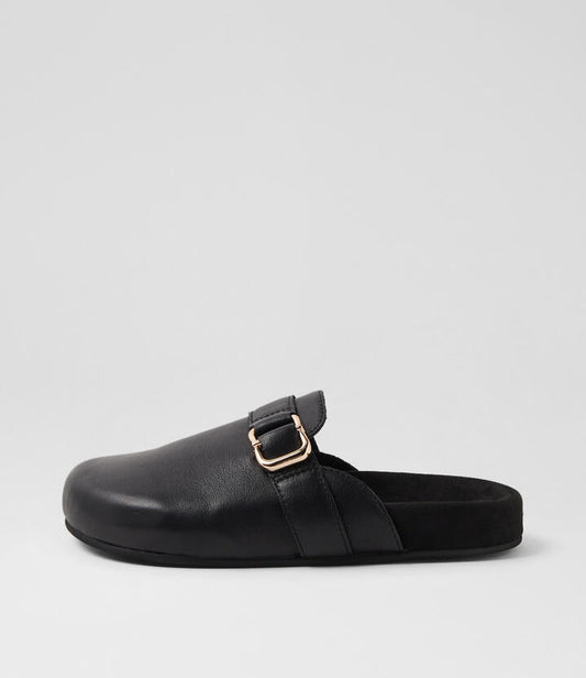 Image of Sandals. Productname: Sweedin Black Leather Mules in BLACK colour by brand - MIDAS