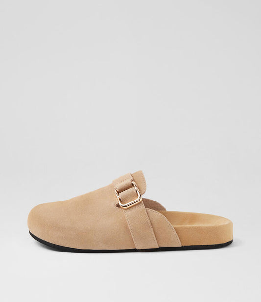 Image of Sandals. Productname: Sweedin Latte Suede Mules in LATTE colour by brand - MIDAS