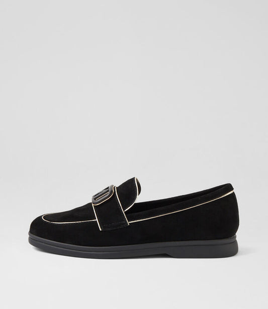 Image of Flats. Productname: Lycheez Black Suede Loafers in BLACK colour by brand - MIDAS