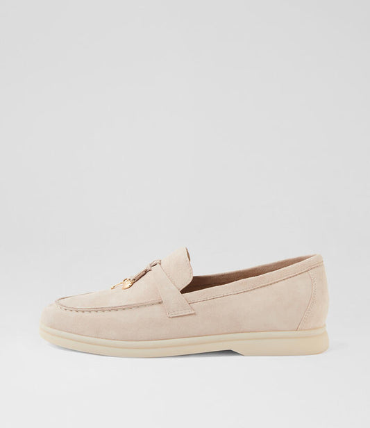 Image of Flats. Productname: Lydon Beige Suede Loafers in BEIGE colour by brand - MIDAS