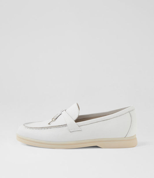 Image of Flats. Productname: Lydon White Leather Loafers in WHITE colour by brand - MIDAS