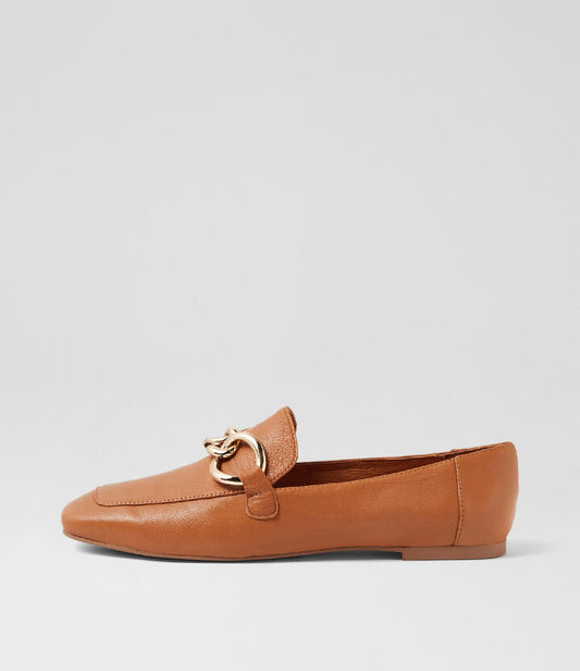 Image of Flats. Productname: Nelya Dark Tan Leather Loafers in DK TAN colour by brand - MOLLINI