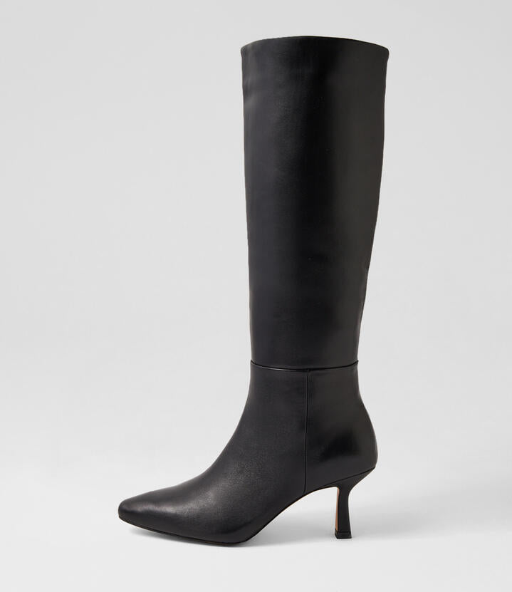 Image of Boots. Productname: Alesin Black Leather Knee High Boots in BLACK colour by brand - MOLLINI