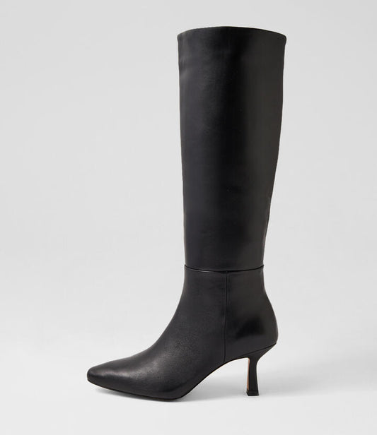 Image of Boots. Productname: Alesin Black Leather Knee High Boots in BLACK colour by brand - MOLLINI