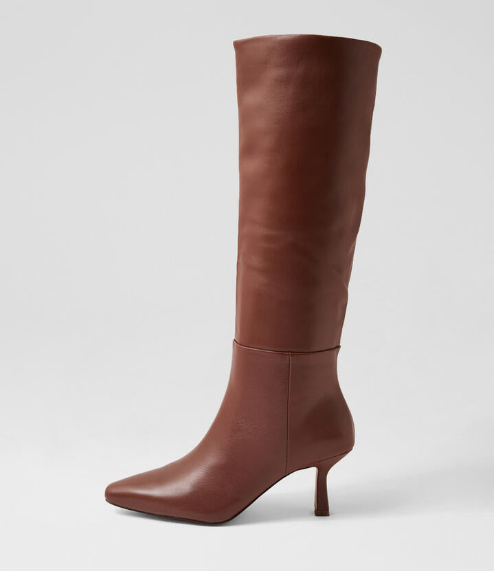 Image of Boots. Productname: Alesin Brown Leather Knee High Boots in BROWN colour by brand - MOLLINI