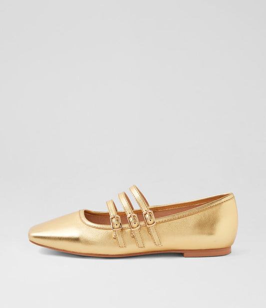 Image of Footwear. Productname: Salerina Gold Leather Ballet Flats in GOLD colour by brand - MOLLINI