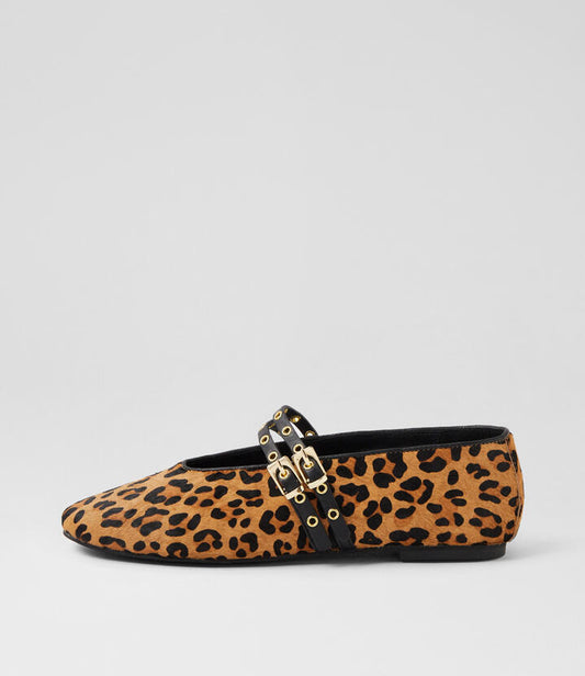 Image of Footwear. Productname: Haizel Leopard Black Pony Leather Ballet Flats in LEOPARD-BLACK colour by brand - MOLLINI