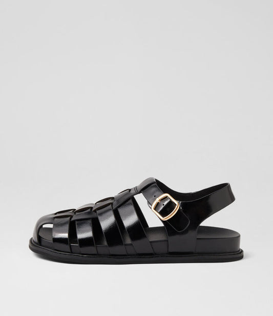 Image of Footwear. Productname: Vefra Black Shine Leather Flat Shoes in BLACK colour by brand - MOLLINI