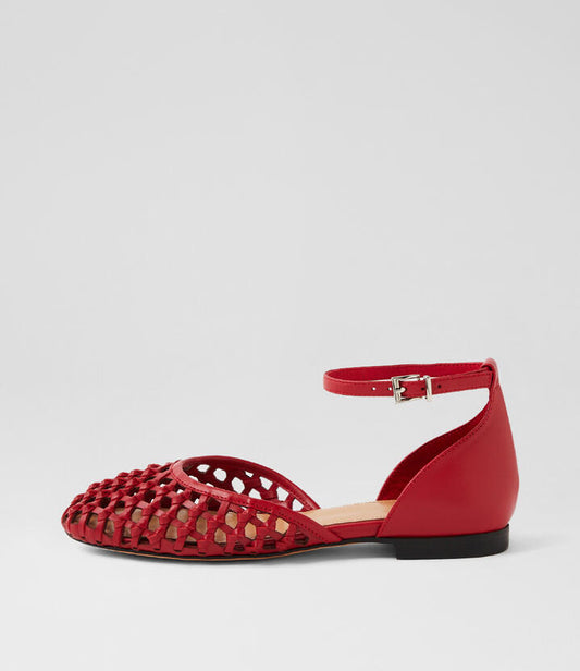 Image of Shoes. Productname: Beylanie Red Leather Ballet Flats in Red colour by brand - MOLLINI