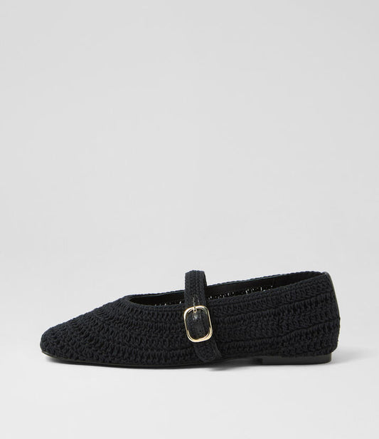 Image of Footwear. Productname: Prado Black Woven Flat Shoes in BLACK colour by brand - MOLLINI