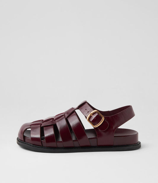 Image of Footwear. Productname: Vefra Burgundy Shine Leather Flat Shoes in BURGUNDY colour by brand - MOLLINI