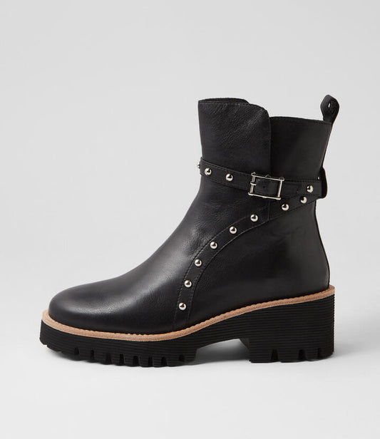Image of Boots. Productname: Diggins Black Leather Ankle Boots in BLACK colour by brand - MIDAS