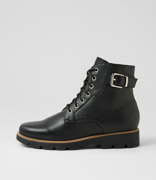 Image of Boots. Productname: Doobie Black Leather Lace Up Boots in BLACK-BLACK SOLE colour by brand - MIDAS