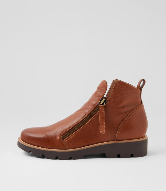 Image of Boots. Productname: Dottle Drambuie Choc Leather Ankle Boots in DRAMBUIE-CHOC SOLE colour by brand - MIDAS