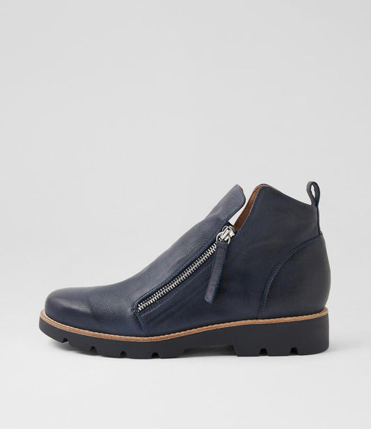 Image of Boots. Productname: Dottle Navy Leather Ankle Boots in NAVY-NAVY SOLE colour by brand - MIDAS