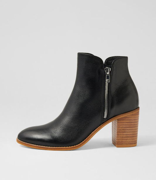 Image of Boots. Productname: Tantee Black Natural Leather Ankle Boots in BLACK-NATURAL HEEL colour by brand - MIDAS