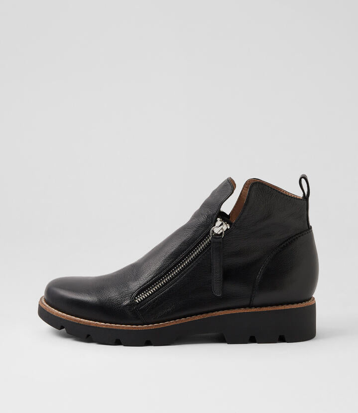 Image of Boots. Productname: Dottle Black Leather Ankle Boots in BLACK-BLACK SOLE colour by brand - MIDAS