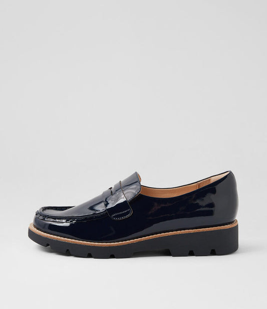Image of Flats. Productname: Dorky Navy Patent Leather Loafers in NAVY-NAVY SOLE colour by brand - MIDAS