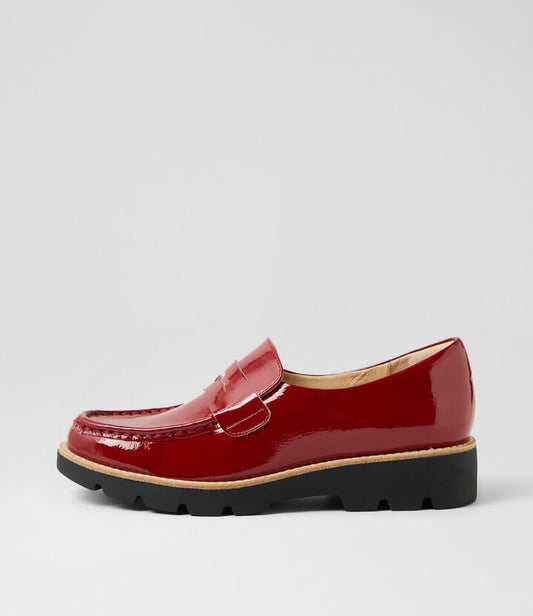 Image of Flats. Productname: Dorky Dark Red Black Patent Leather Loafers in DK RED-BLACK SOLE colour by brand - MIDAS