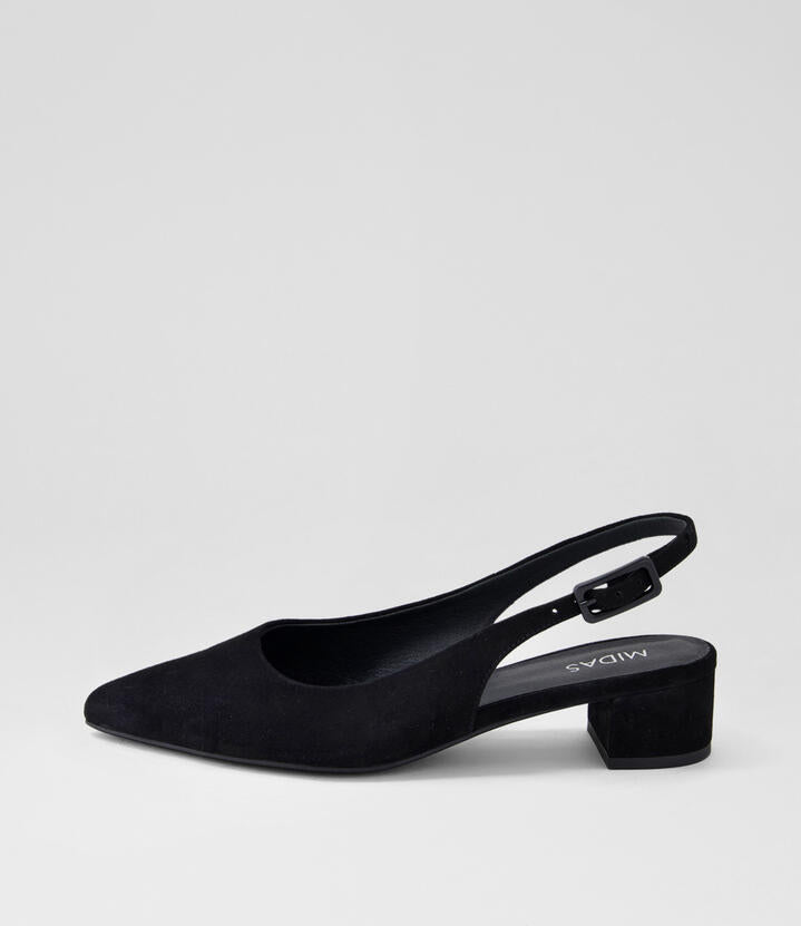 Image of Heels. Productname: Clemme Black Suede Heels in Black colour by brand - MIDAS