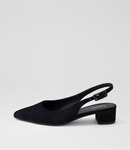Image of Heels. Productname: Clemme Black Suede Heels in Black colour by brand - MIDAS