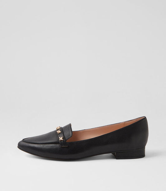 Image of Flats. Productname: Dollton Black Leather Loafers in Black colour by brand - MIDAS