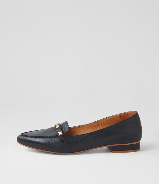 Image of Flats. Productname: Dollton Navy Leather Loafers in NAVY colour by brand - MIDAS