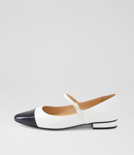 Image of Footwear. Productname: Darlia Black White Patent Leather Flat Shoes in BLACK-WHITE colour by brand - MIDAS
