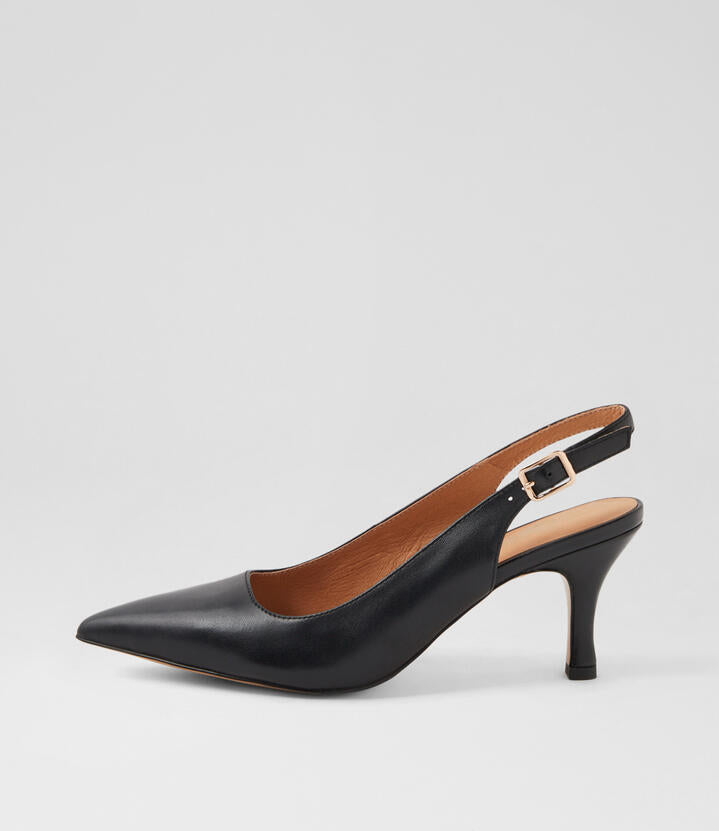 Image of Heels. Productname: Tirama Black Leather Heels in BLACK colour by brand - MIDAS