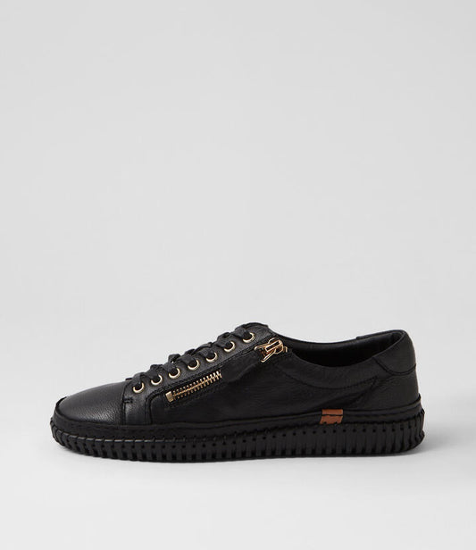 Image of Sneakers. Productname: Jargoon Black Leather Sneakers in BLACK-BLACK SOLE colour by brand - MIDAS