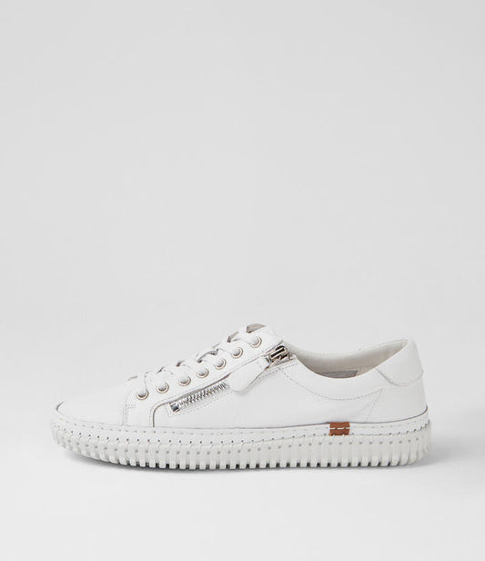 Image of Sneakers. Productname: Jargoon White Leather Sneakers in WHITE-WHITE SOLE colour by brand - MIDAS